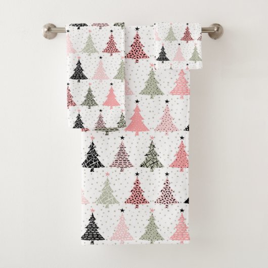 Kerstboomroze en groen met witte achtergrond bad handdoek (Insitu)