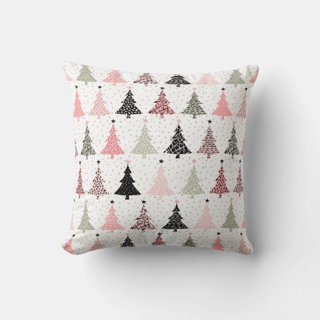 Kerstboomroze en groen met witte achtergrond kussen (Voorkant)