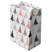Kerstboomroze en groen met witte achtergrond medium cadeauzakje (Achterkant Gekanteld)