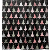 kerstboomroze en groen met zwarte achtergrond douchegordijn (Voorkant)