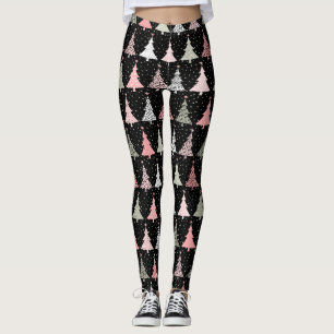 kerstboomroze en groen met zwarte achtergrond leggings