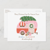 kerstboomroze  Retro Camper Monogram Feestdagenkaart (Voorkant / Achterkant)