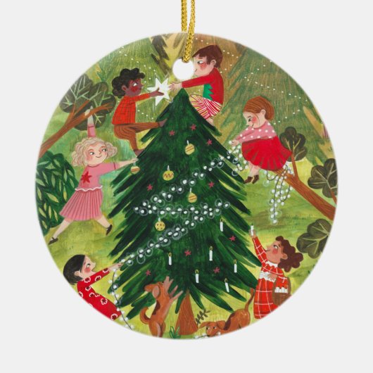 kerstboomschildering voor kinderen keramisch ornament (Voorkant)