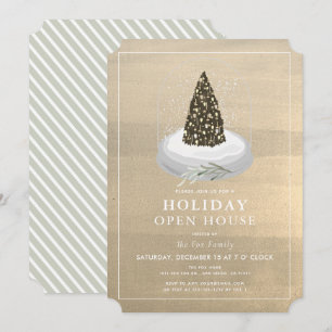 kerstboomsneeuw Wereldbol Gold Holiday Open House Kaart