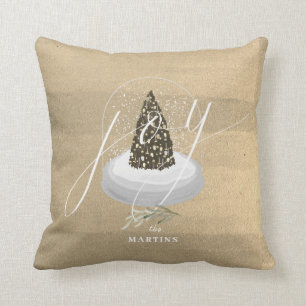 kerstboomsneeuw Wereldbol Gold Script Joy Holiday Kussen