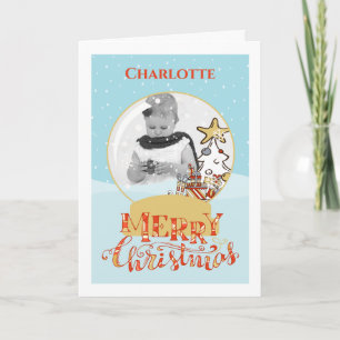 kerstboomsneeuwfotokaart met Wereldbol Feestdagen Kaart