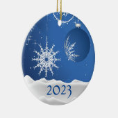 kerstboomsneeuwversiering 2023 Naam toevoegen Keramisch Ornament (Rechts)