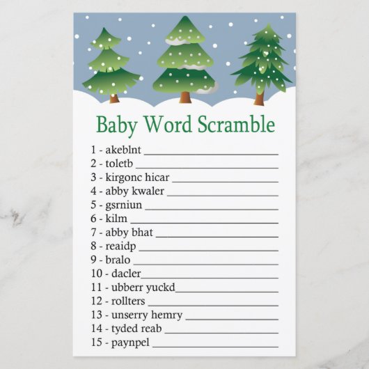kerstboomspel met Baby-woordscramble (Voorkant)