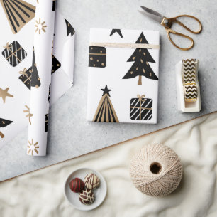 kerstboomstructuur   Goud   Minimalistisch Cadeaupapier