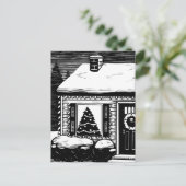 kerstboomstructuur in venster zwart-wit briefkaart (Staand voorkant)