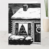 kerstboomstructuur in venster zwart-wit kaart (Voorkant)