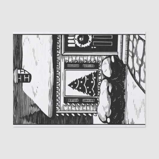 kerstboomstructuur in venster zwart-wit tissuepapier (Voorkant)