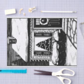 kerstboomstructuur in venster zwart-wit tissuepapier (Craft)