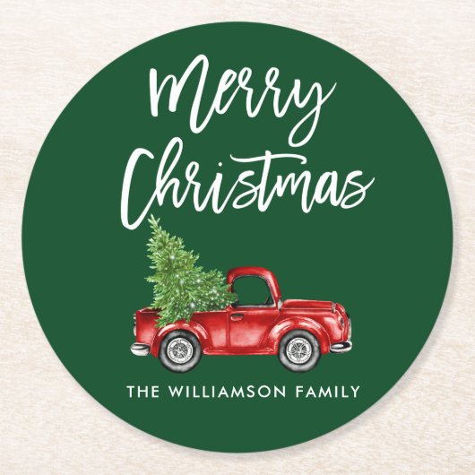 kerstboomstructuur voor penseelscript ronde kartonnen onderzetter (Voorkant)