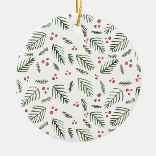 Kerstboomtakken en bessen - keramisch ornament (Voorkant)