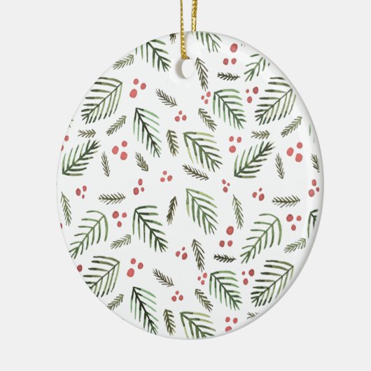 Kerstboomtakken en bessen - keramisch ornament (Links)