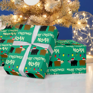 Kerstboomverlichting met Sinterklaas beren cartoon Cadeaupapier