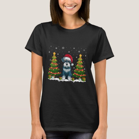 Kerstboomverlichting Schnauzer Dog Santa Hat Chris T-shirt (Voorkant)