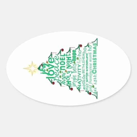 kerstboomwoorden ovale sticker (Voorkant)