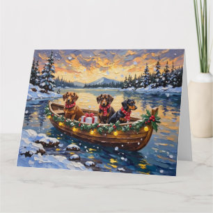 Kerstboot met Dachshund-vakantie Kaart