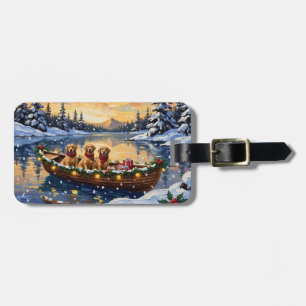 Kerstboot met Golden Retriever Kerstvakantie Bagagelabel