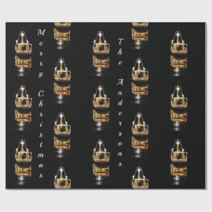 Kerstboot met gouden lichten cadeaupapier