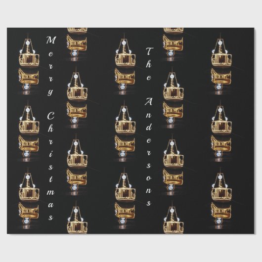 Kerstboot met gouden lichten cadeaupapier (Vlak)