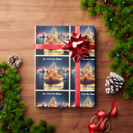 Kerstboot met gouden lichten cadeaupapier