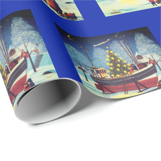 Kerstboot met licht en sneeuw cadeaupapier (Rol Hoek)