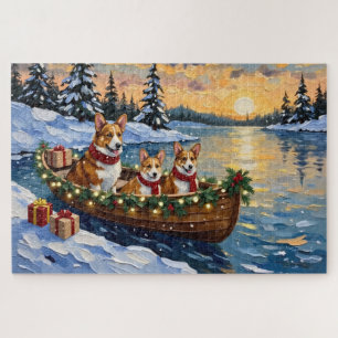 Kerstboot voor Corgi-vakantie Legpuzzel