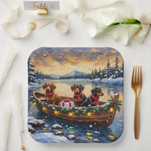 Kerstboot voor Dachshund Papieren Bordje