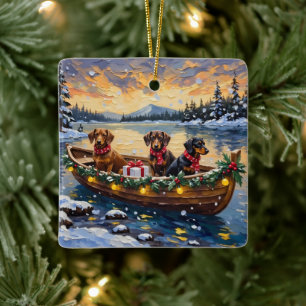 Kerstboot voor Dachshund-vieringen Keramisch Ornament