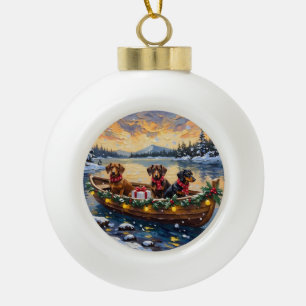 Kerstboot voor Dachshund-vieringen Keramische Bal Ornament