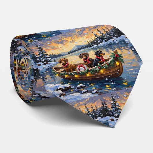 Kerstboot voor Dachshund-vieringen Stropdas (Opgerold)