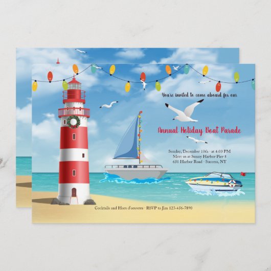 Kerstbootparade met uitnodiging voor de vuurtoren (Voorkant / Achterkant)