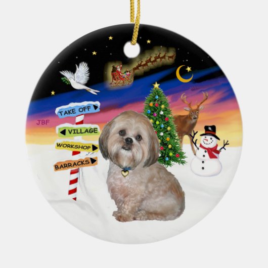 Kerstborden - Lhasa Apso (L) Keramisch Ornament (Voorkant)