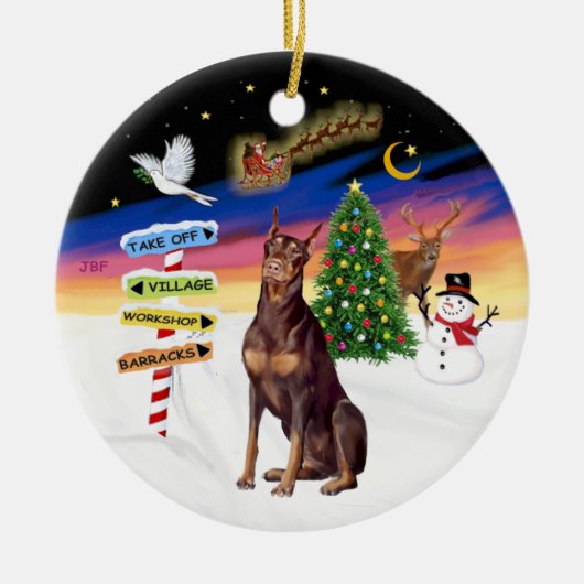 Kerstborden - Red Doberman Keramisch Ornament (Voorkant)