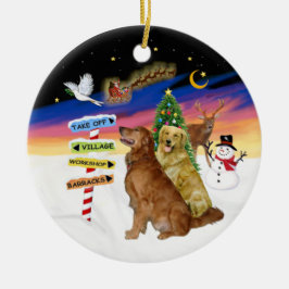 Kerstborden - Twee Golden Retrievers Keramisch Ornament