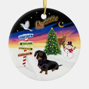 Kerstborden - Zwart-Tan Teckel #14 Keramisch Ornament