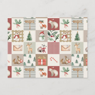 Kerstbos bosdieren quilt neutraal briefkaart