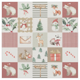 Kerstbos bosdieren quilt neutraal stof