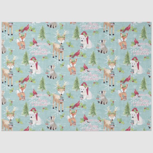 kerstbos Deer Beer Animals Dusta Blue Tissuepapier (Voorkant)