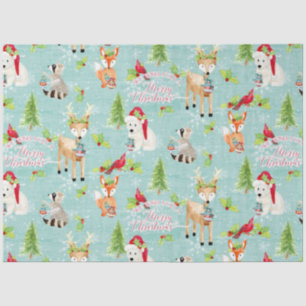 kerstbos Deer Beer Animals Red n Blue Tissuepapier