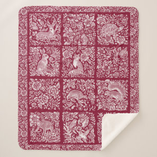 Kerstbos Dierlijk Burgundy Deer Fox Rabbit Sherpa Deken