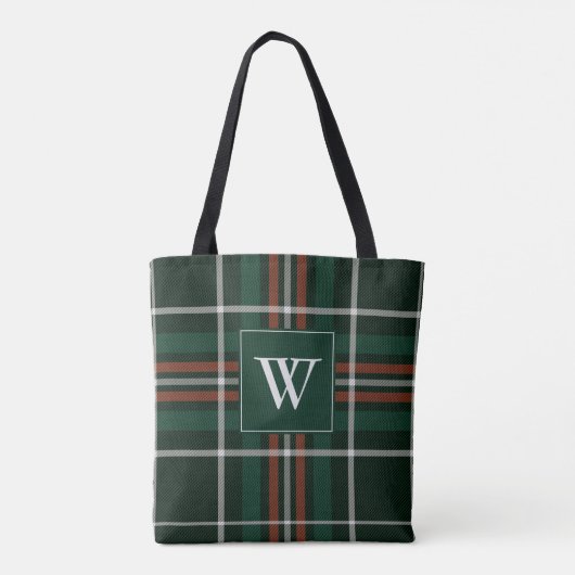 Kerstbos Groen Rood Plaid Monogram Draagtas (Achterkant)
