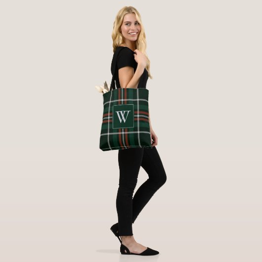 Kerstbos Groen Rood Plaid Monogram Draagtas (Op model)