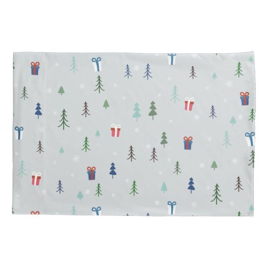 Kerstbos met cadeaus, bomen en sneeuw kussensloop (Achterkant)