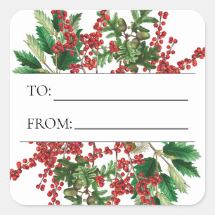 kerstbosbessen met feestbessen op de Evergreen Vierkante Sticker