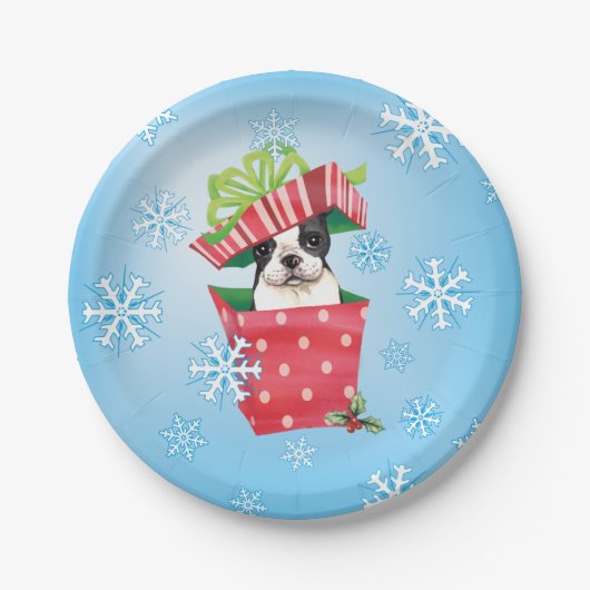 KerstBoston Terrier Papieren Bordje (Voorkant)