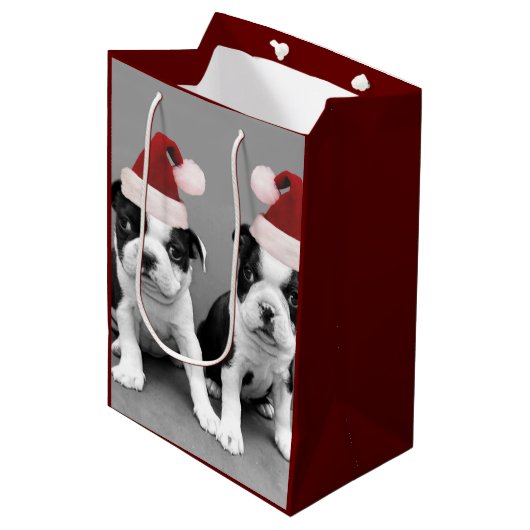 KerstBoston Terriers medium Gift Bag Medium Cadeauzakje (Voorkant Gekanteld)
